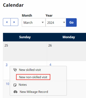 Creating a Non-Skilled Visit